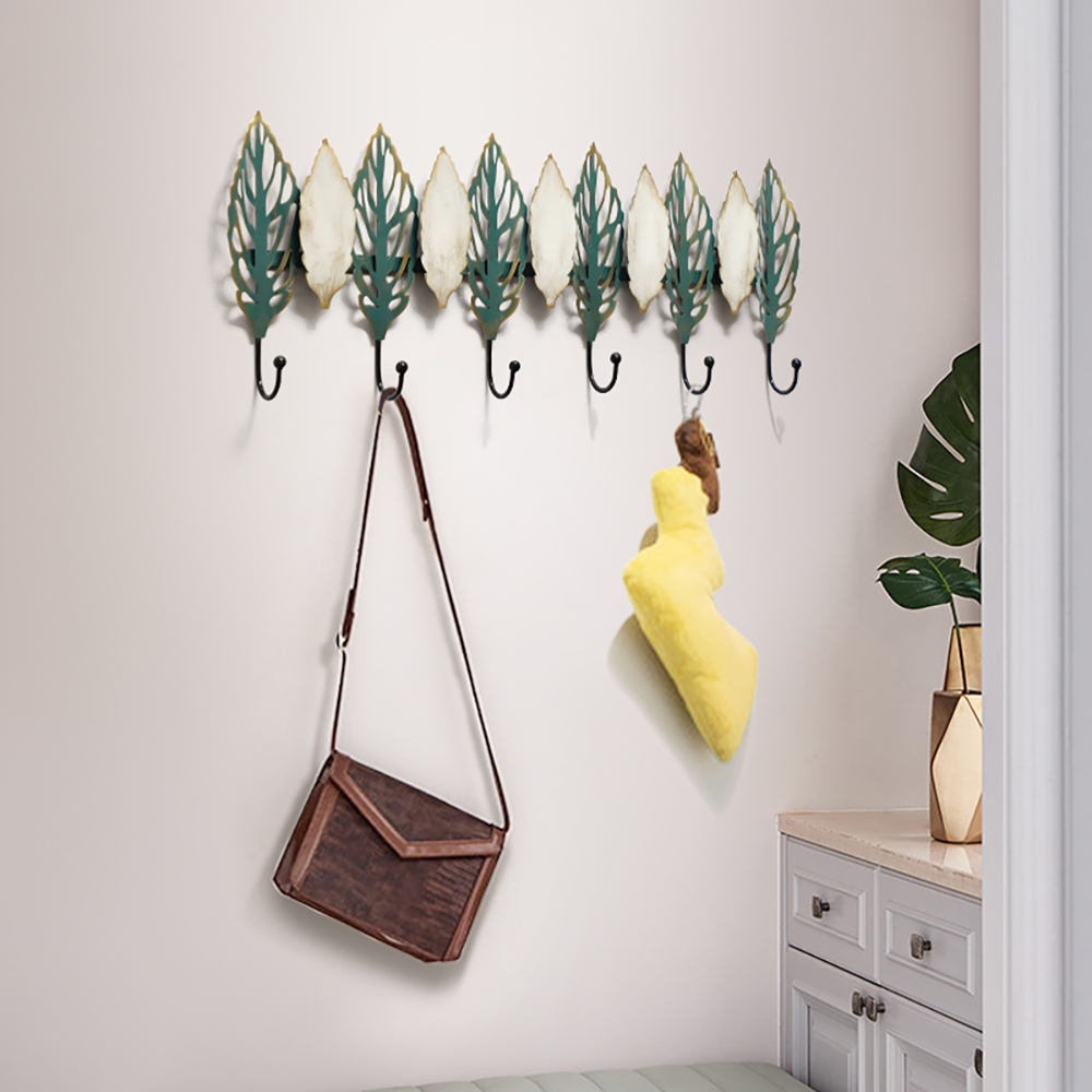 Image of Modern Leaf-Shaped Wall Mounted Coat Rack Set of 2 with Hooks for Entryway or Bedroom