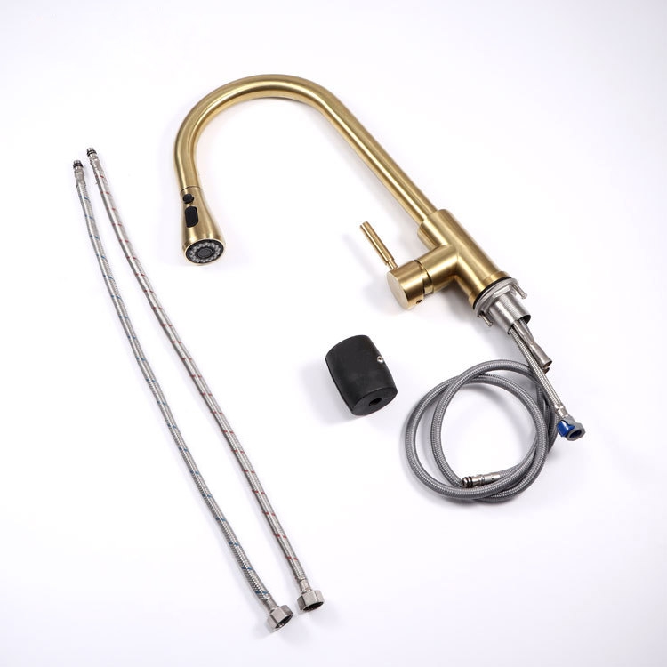Pull Out Kitchen Faucet Brushed Gold with Double Function Sprayer