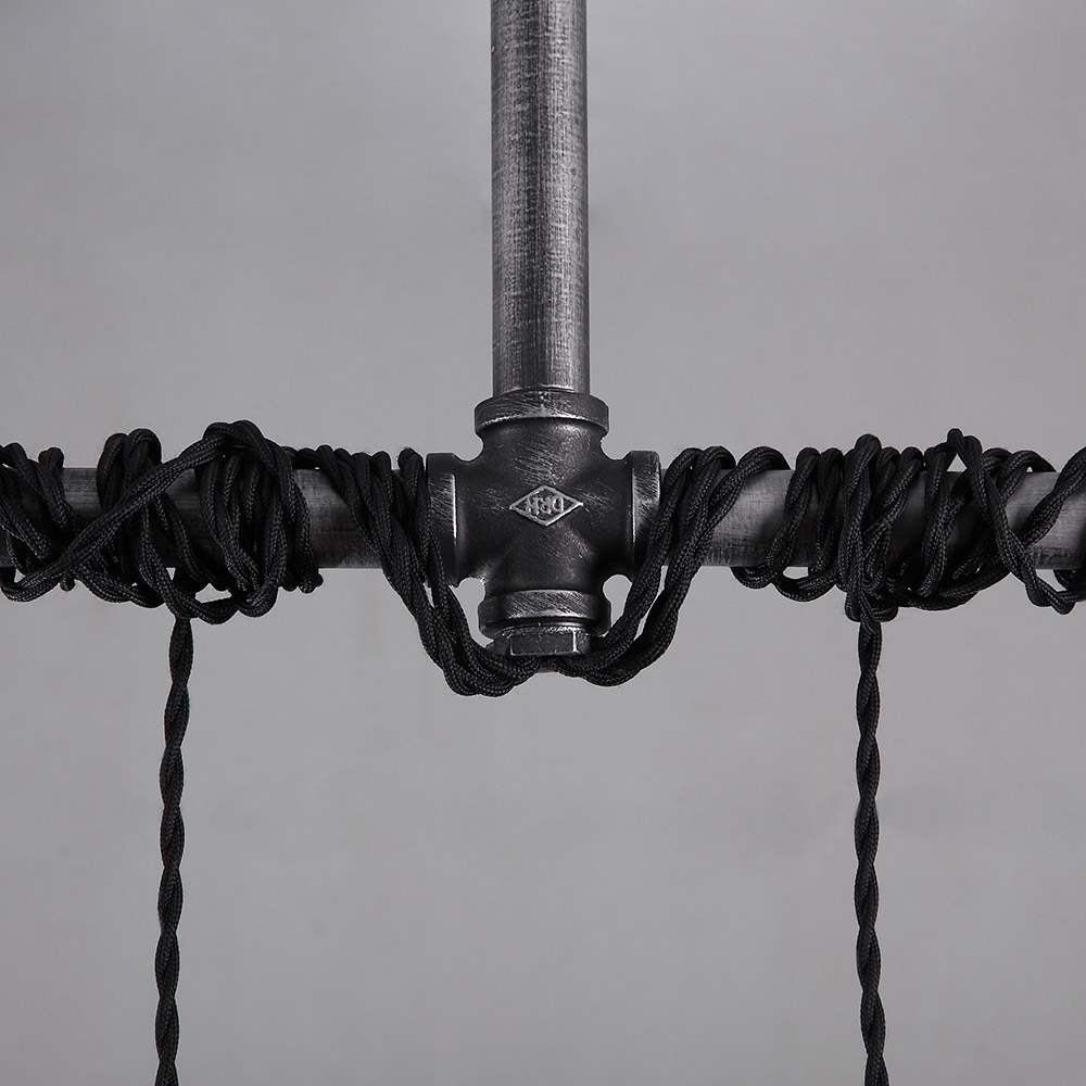 Industrial 6-Light Plumbing Pipe Hanging Pendant Light in Brushed Black
