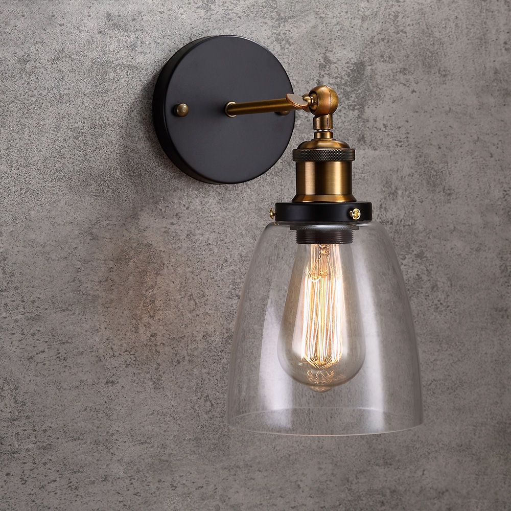 Industrial Clear Glass Shade Metal Base Swing Arm Indoor Wall lamp & Single Edison Bulb