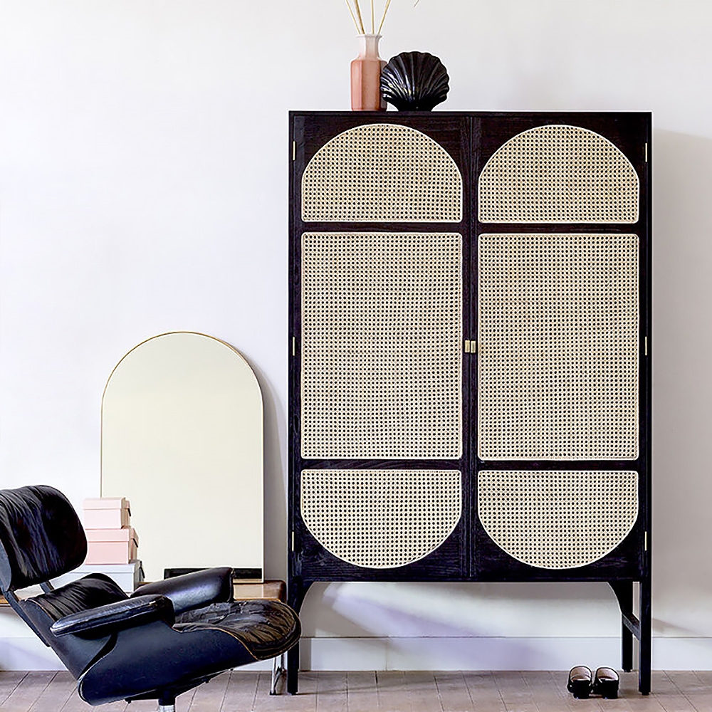 

Black&Natural 2-Door Woven Rattan Closet with Shelf Ash