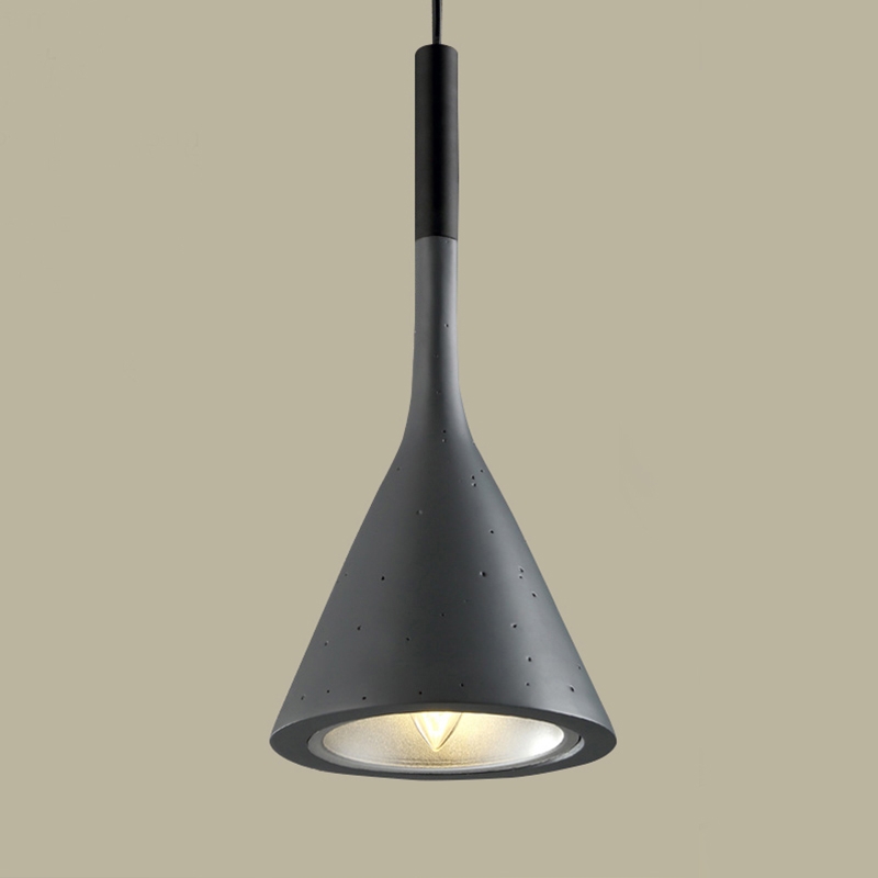 Contemporary Single Light Resin Funnel Pendant Light & Concrete Look in Grey