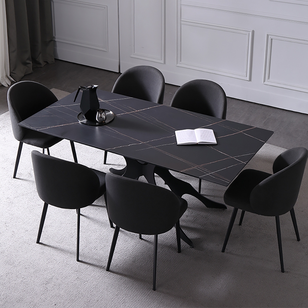 

71" Black Rectangle Modern Dining Table Stone Top Carbon Steel Leg
