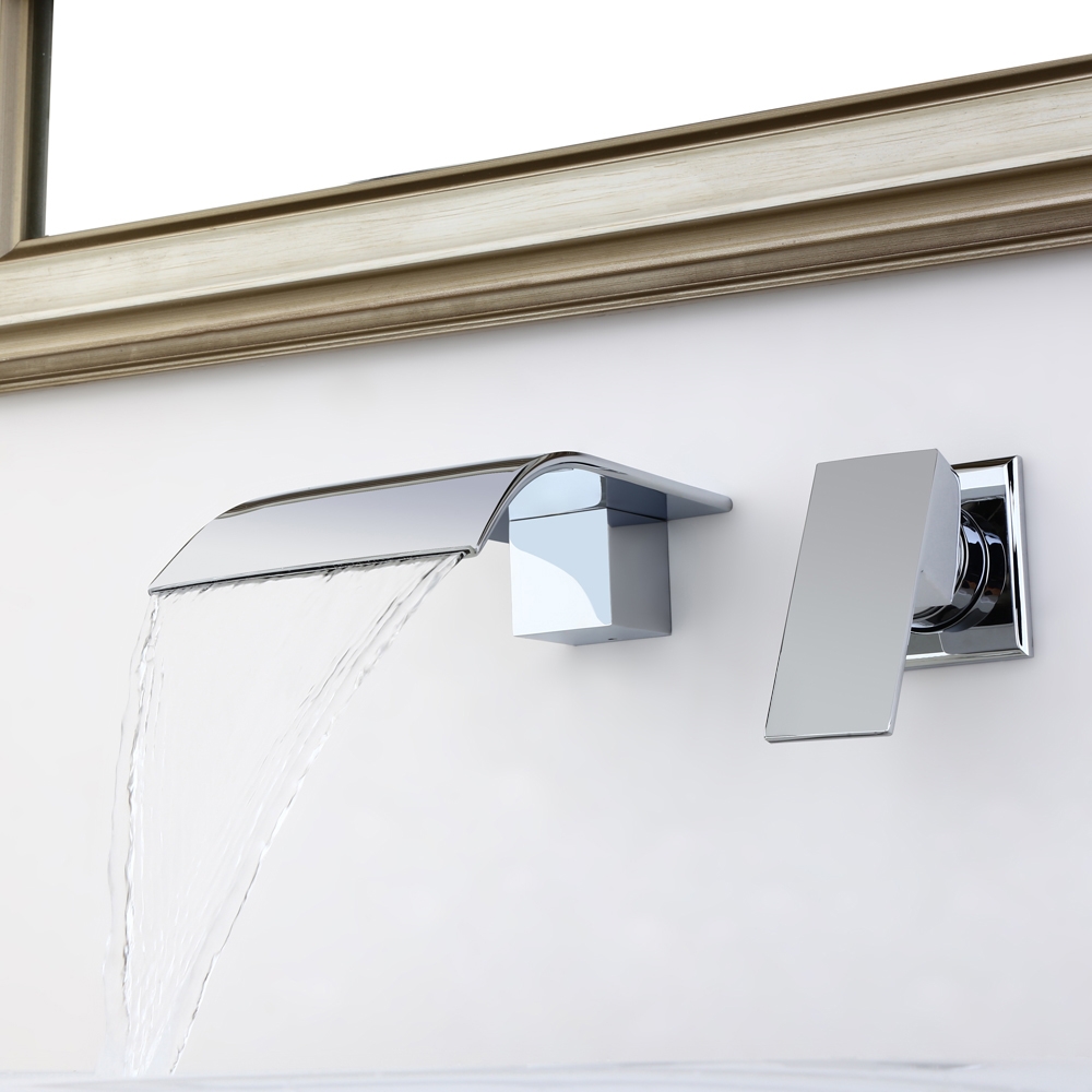 Milly Chrome Finished Wall Mounted Waterfall Single Lever Handle Bathroom Basin Tap