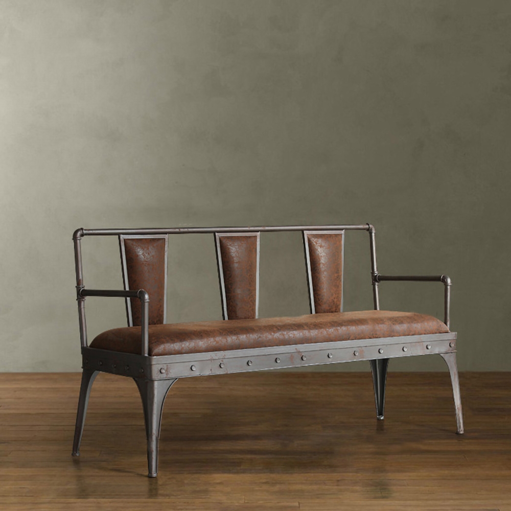 

Industrial Brown PU Leather Upholstered Loveseat 2-Seater Pipe Frame