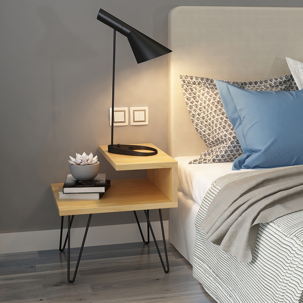 

Minimalist Natural Nightstand Bedside Table Metal in Black Finish