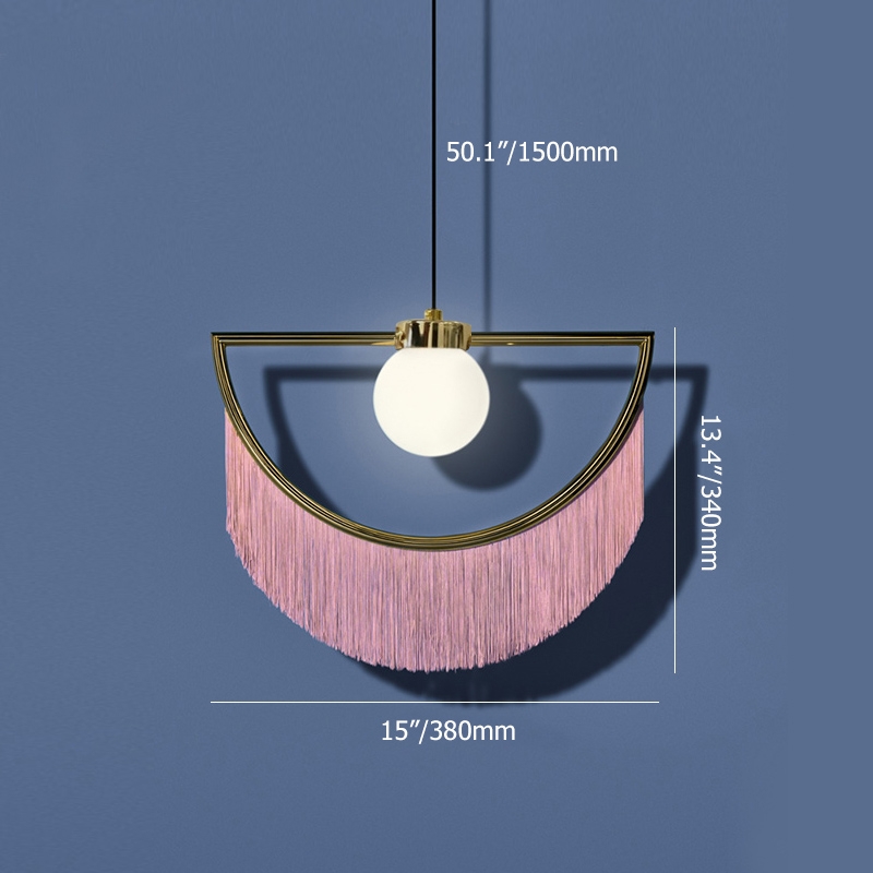 Stylish Dreamy Pink Tassel Half-Moon Gold Pendant Lamp with Globe Shade