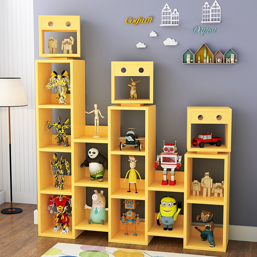 

59" Robot Kids Bookshelf Toy Storage Shelving in Yellow