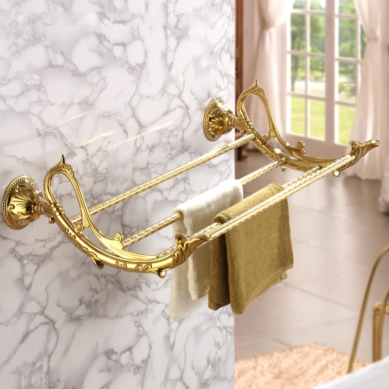 Atre Royal Bathroom Solid Brass Wall Mounted Four-rod Towel Rack Shelf For Bathroom In Gold