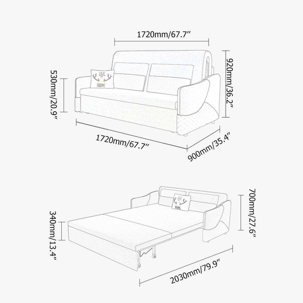 Modern Full Sleeper Sofa Linen Upholstered Convertible Sofa with Storage