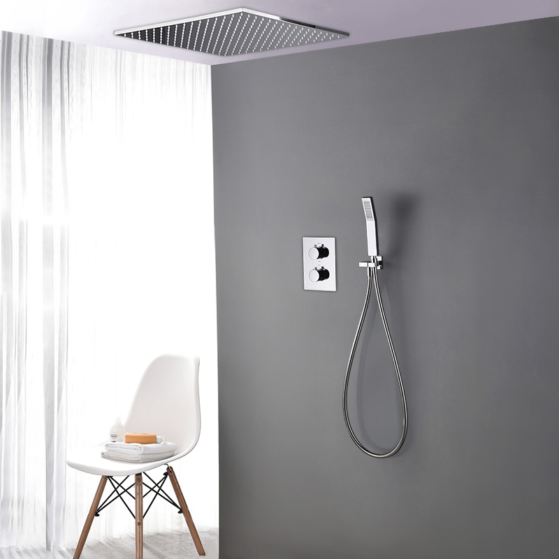 

Thermostatic Solid Brass 16" Rain Shower System with Hand Shower in Polished Chrome