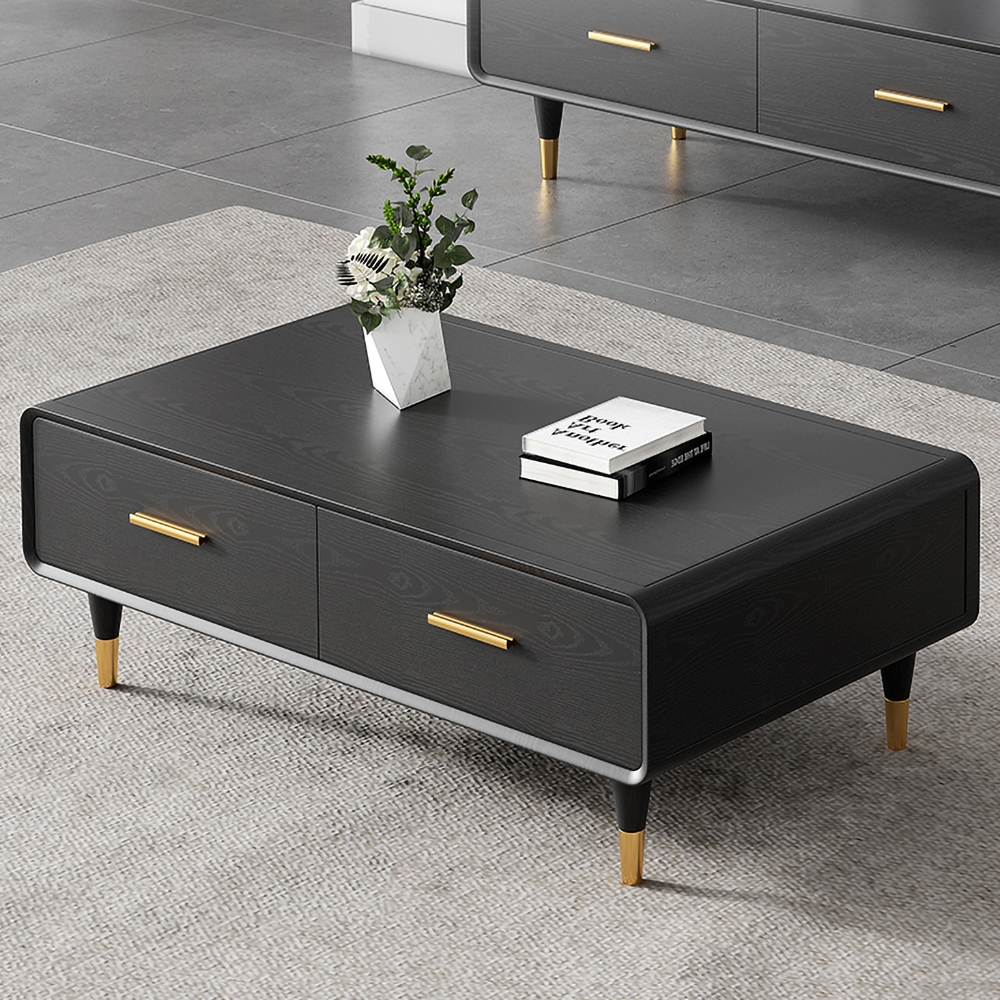 

Modern Black Coffee Table with Storage Rectangular Coffee Table with 4-Drawer