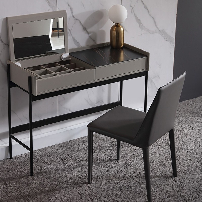 

Modern Grey Makeup Vanity Table with Flip Top Mirror Stone Top