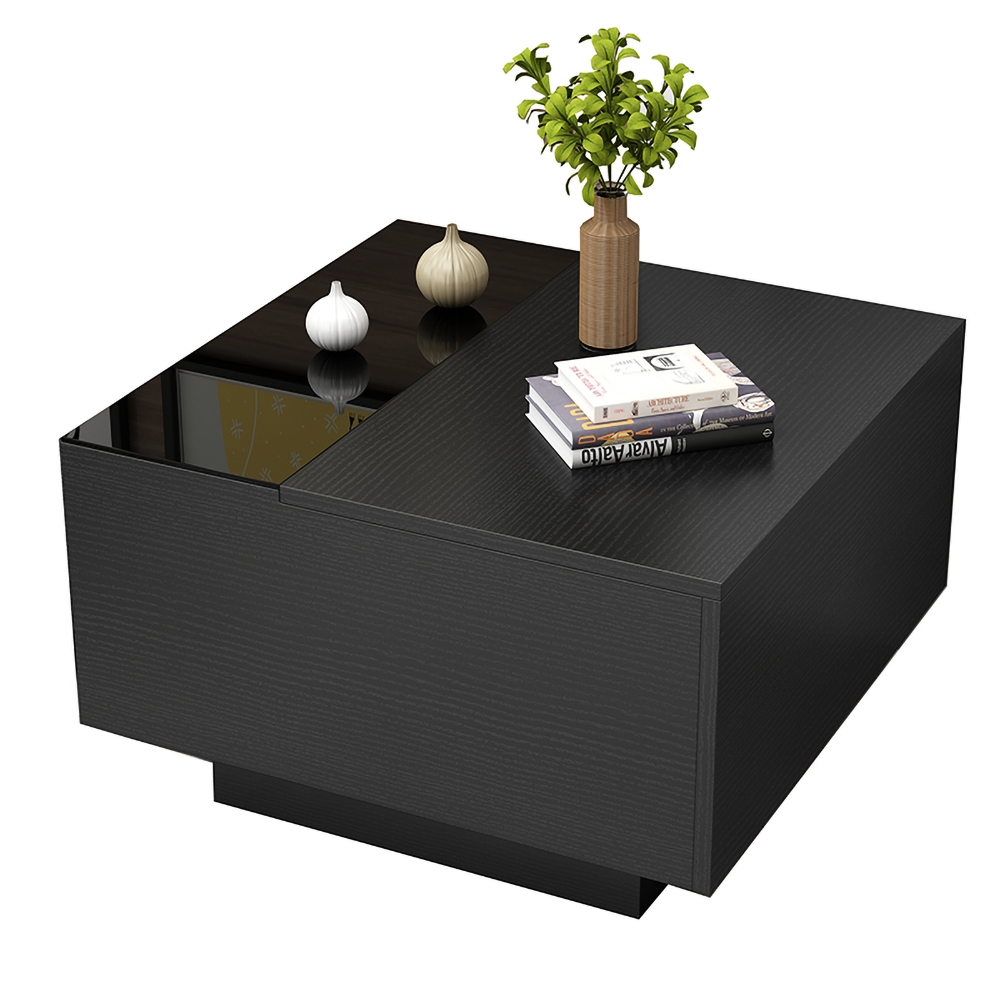 23,6 „moderner schwarzer quadratischer Beistelltisch aus Holz mit Stauraum