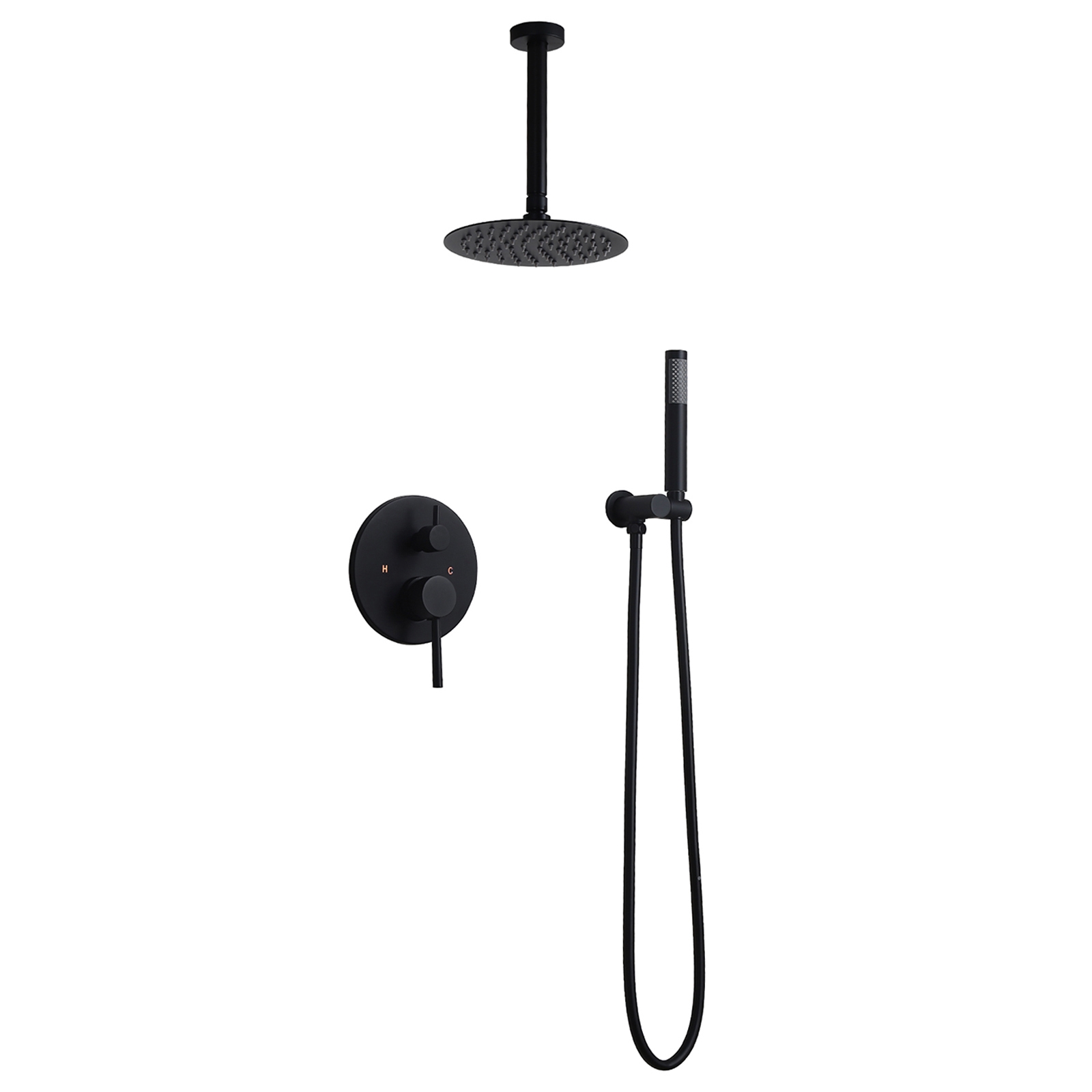 Round Rain Shower Head Shower 10" Combo System with Handheld Shower Matte Black