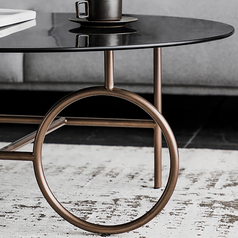 Modern Coffee Table Oval Glass Top with Geometric Stainless Steel Frame ...