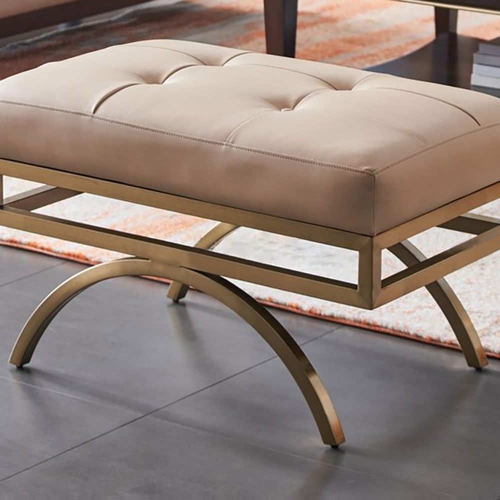 Beige Stool Leather Upholstered Ottoman Stool Gold LegsHomary