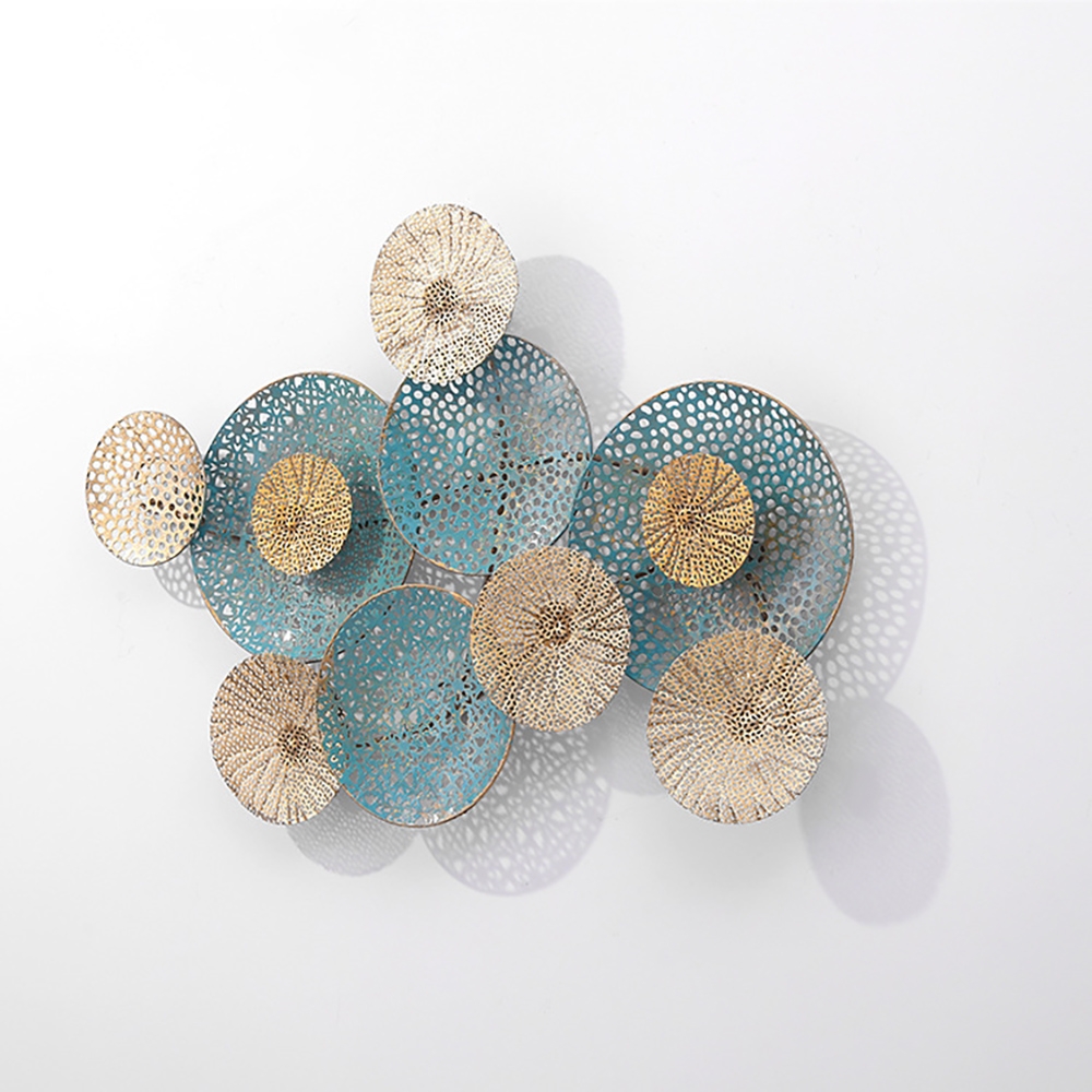 33"W Blue and Gold Multicircles Metal Wall DecorHomary