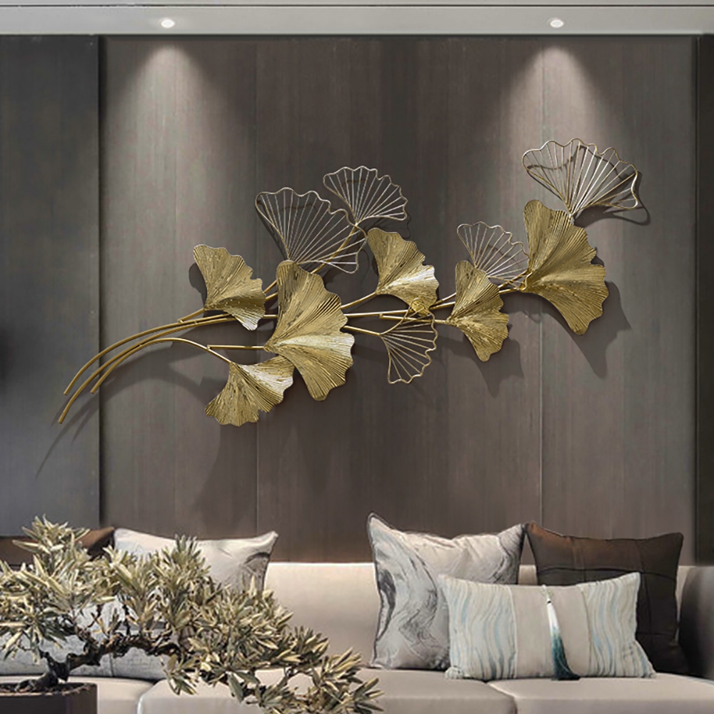 

3D Golden Metal Ginkgo Leaves Light Luxury Wall Decor Art
