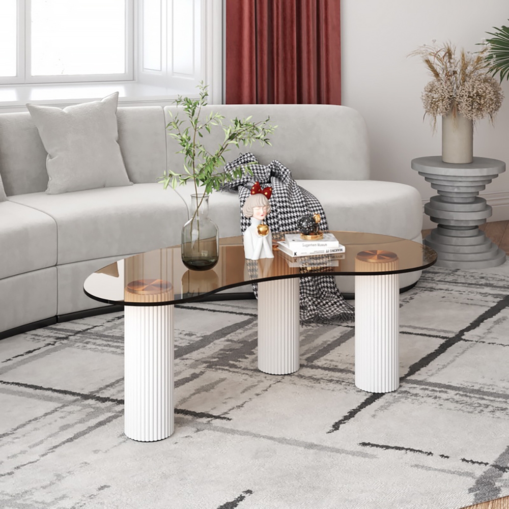 Modern Coffee Table with Tempered Glass & Solid Wood Legs