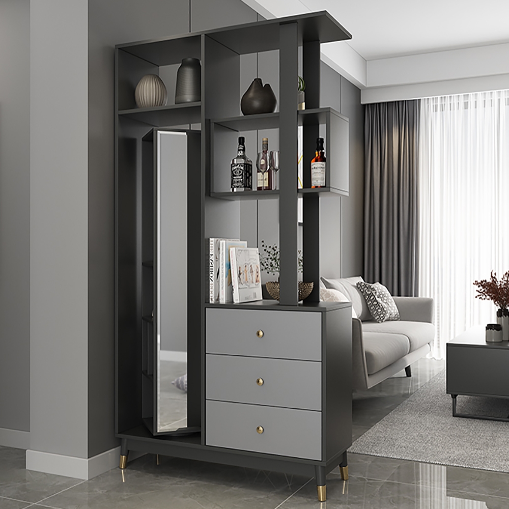 Contemporary Etagere Bookshelf with Drawer Entryway