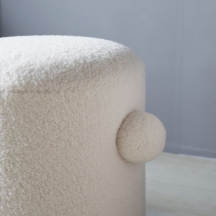 White Round Ottoman Stool Upholstered Cute Stool-Homary