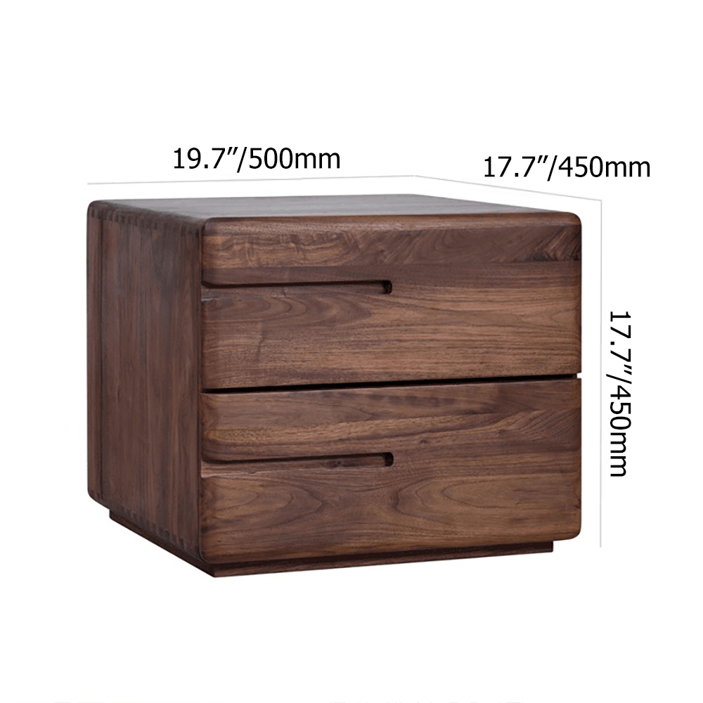 Nordic Minimalist Solid Wood Nightstand with 2 Drawers in Walnut
