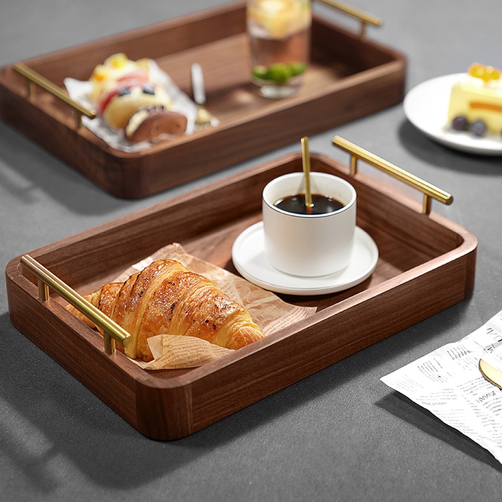 

Walnut Serving Tray Wooden Tray with 2 Brushed Handles