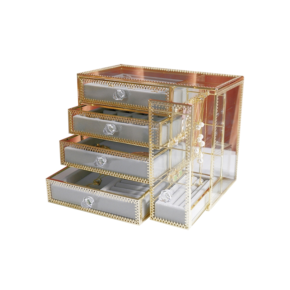 Modern Luxury Glass Jewelry Box Desk Organizer with Drawers