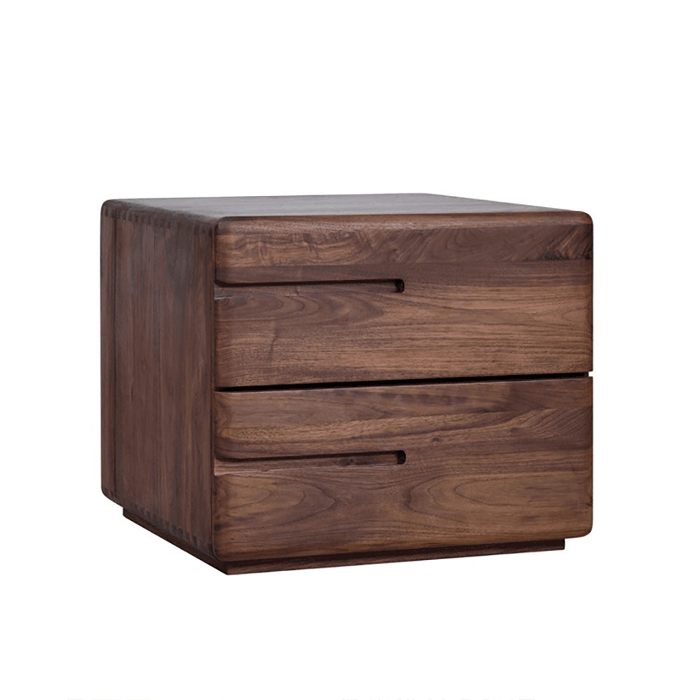 Nordic Minimalist Solid Wood Nightstand with 2 Drawers in Walnut