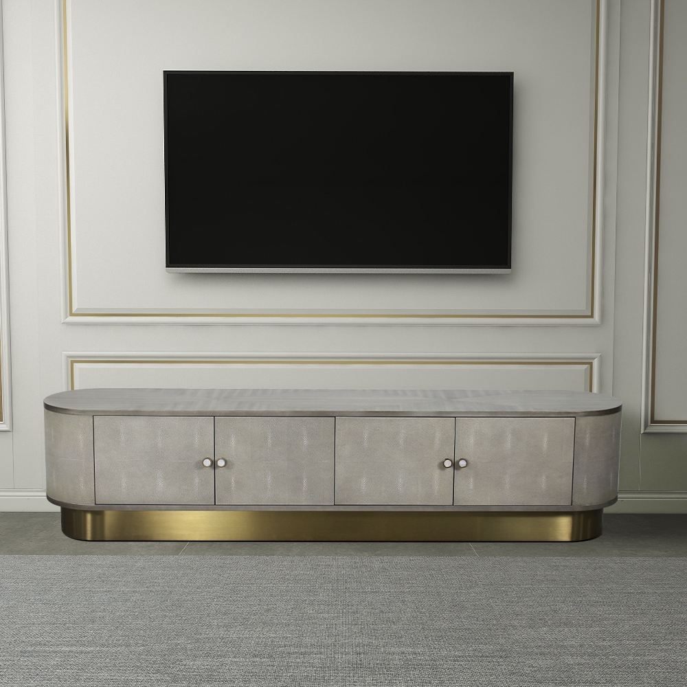 

78" Gray TV Stand Oval Media Console with 4 Doors