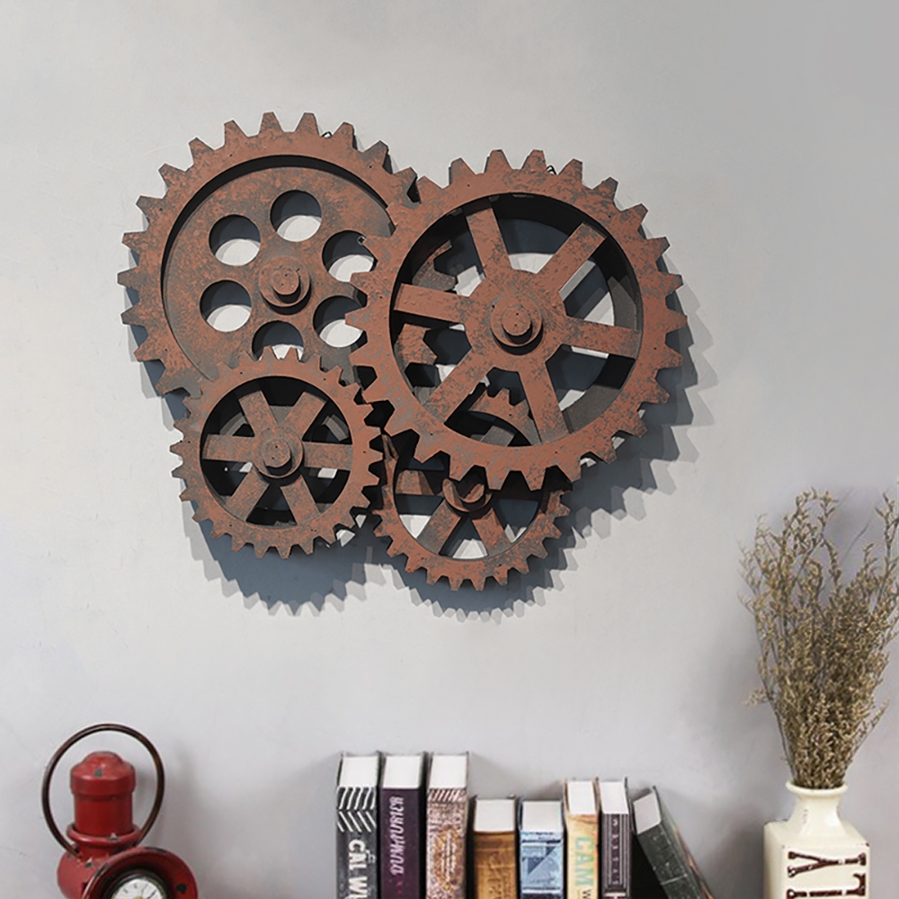 Retro Industrial Style 3d Wooden Gear Wall Decor-homary