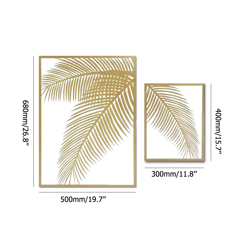 2 Pieces Metal Wall Decor Rectangular Palm Leaf Home Art Set in Gold