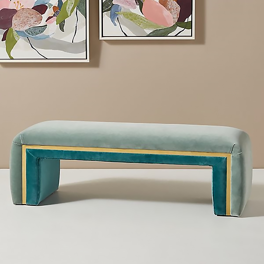 

39.4" Bench Green Velvet Upholstered Bench Mid-Century Bench