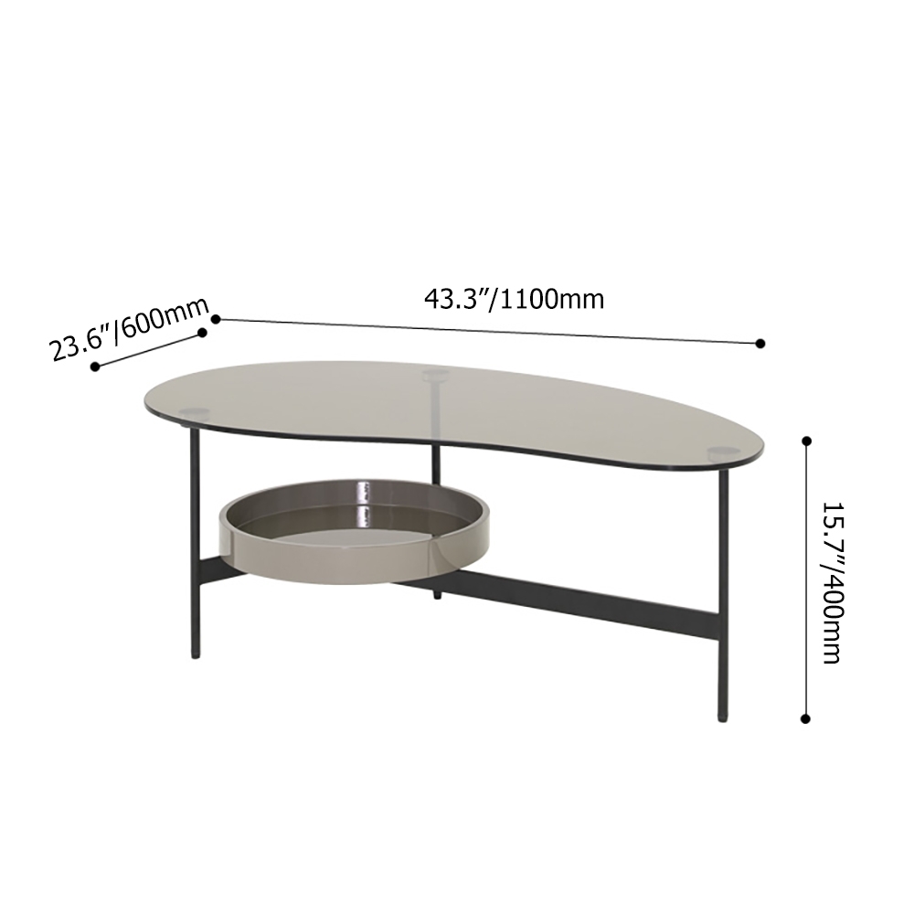 Modern Coffee Table with Shelf Tempered Glass Top & Metal FrameHomary