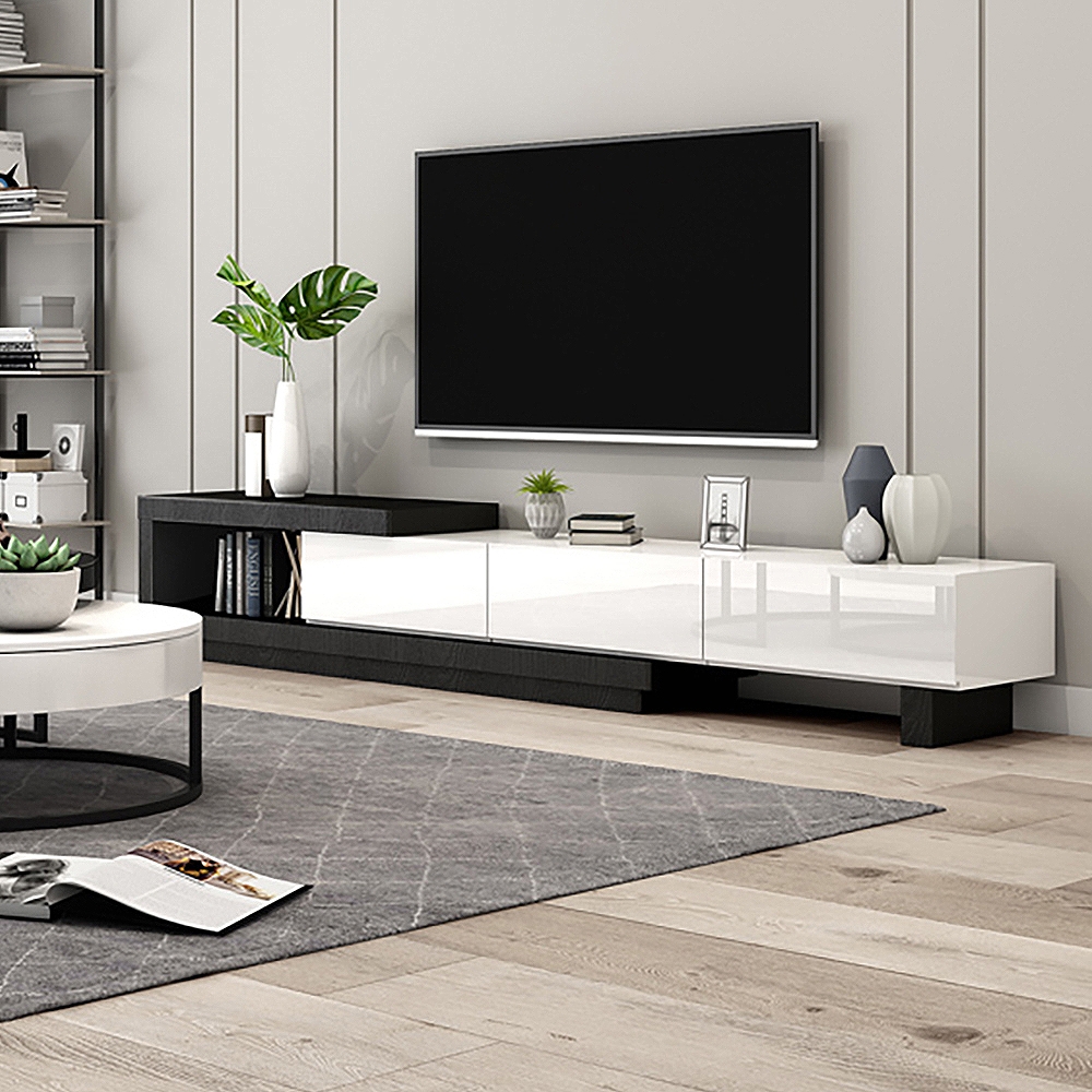 Quoint Modern TV Stand Retracted & Extendable 3-Drawer Media Console for TV Up to 80''