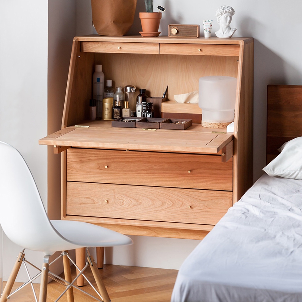 

Nordic Minimalist Secretaire Cabinet with Flip-Open Door & 5 Drawers