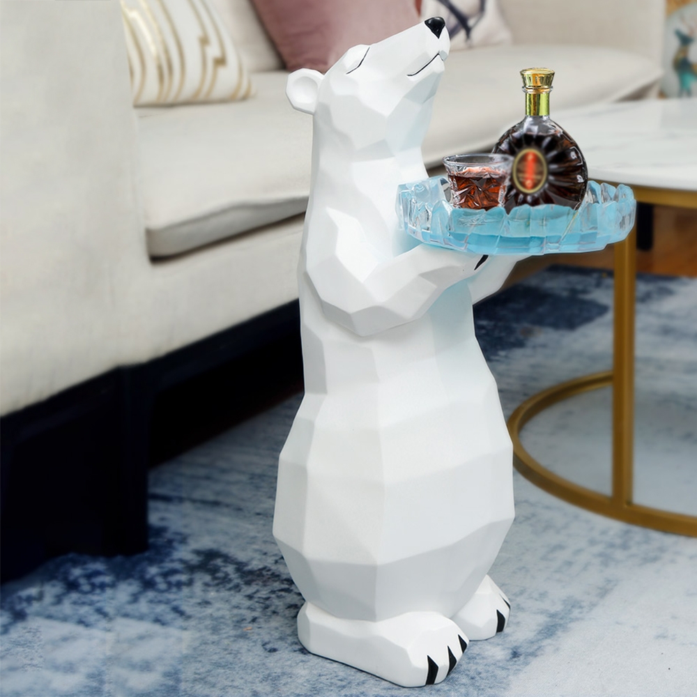 

Modern White End Table Decor Polar Bear Side Table with Clear Tray