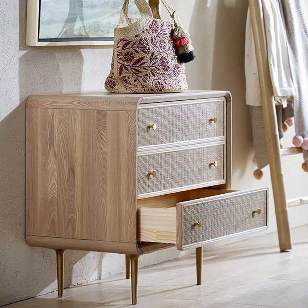 Nordic Natural Cabinet 3-Drawer Chest Rattan Woven in Gold
