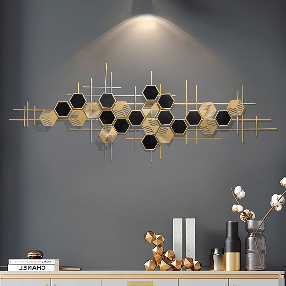 Modern Geometric Metal Wall Decor Art Hexagon Shape In Gold Black Homary   4a3a94a07064481fb2c5a2f3d561b396 