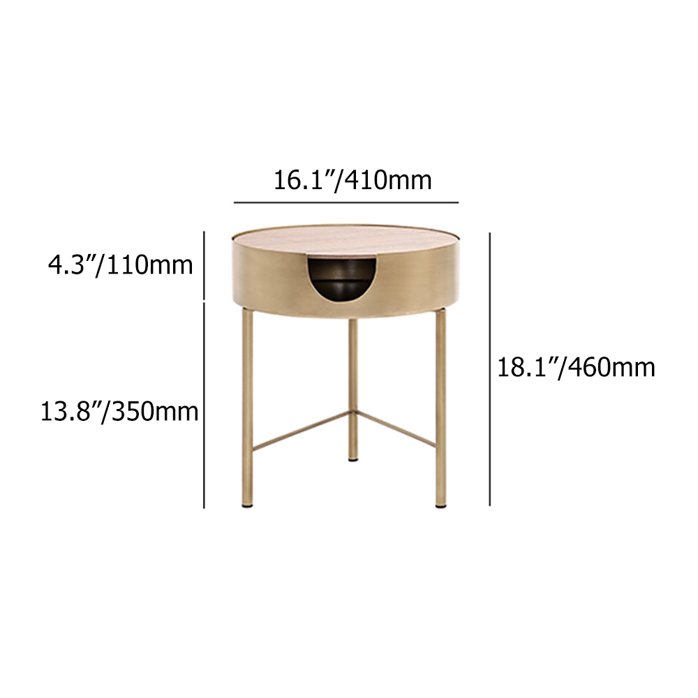 Modern Gold Round End Table with Storage Metal Side TableHomary