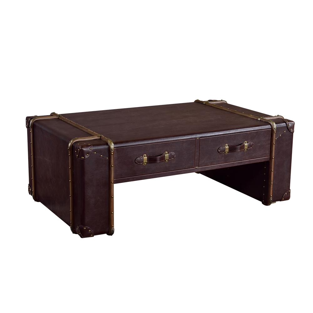 Industrial Retro Coffee Table with Drawers Accent Table with Brown