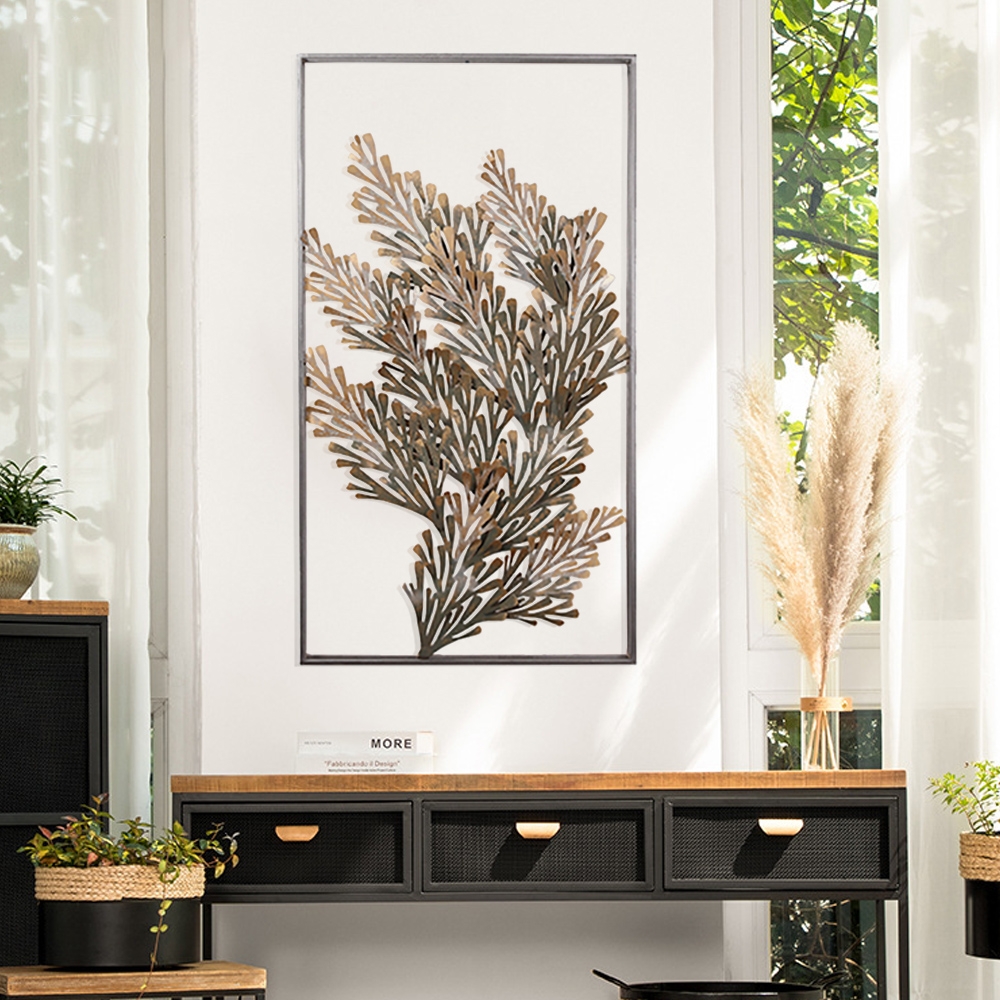 

3D Farmhouse Style Golden Wheat Leaves Wall Decor Art with Rectangular Frame
