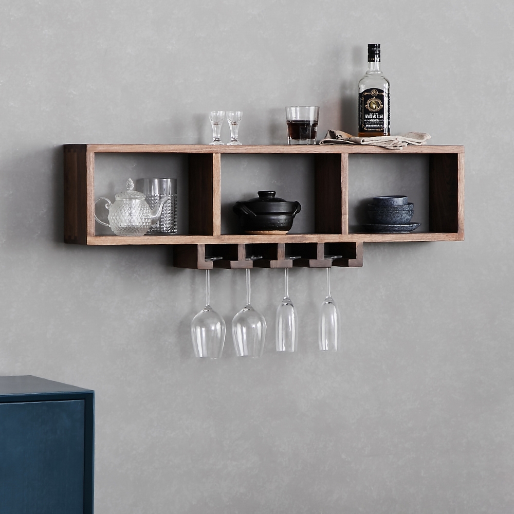 Image of 35.4" Solid Wood Wall Mounted Wine Glass Storage Rack