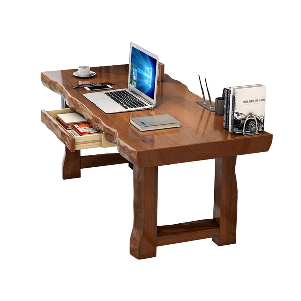 71" Rustic Executive Office Desk with Drawer Pine Wood Desk