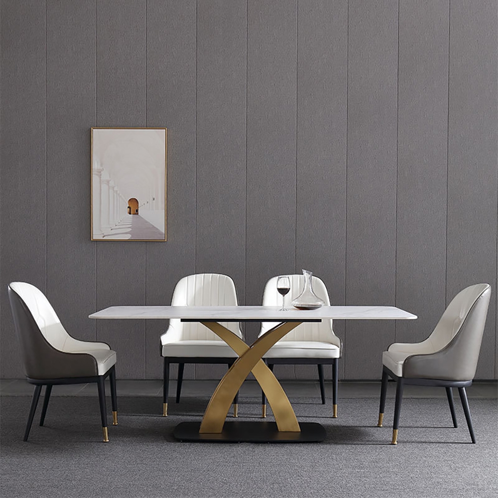

55.1" Modern Rectangular Dining Table Stone Top & Stainless Steel Frame
