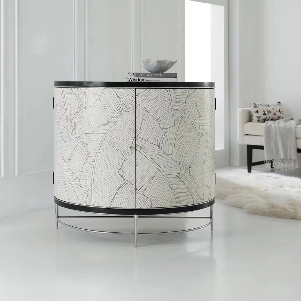 Nordic Black & White Cabinet Semi Circle Accent Cabinet With Doors & Shelves