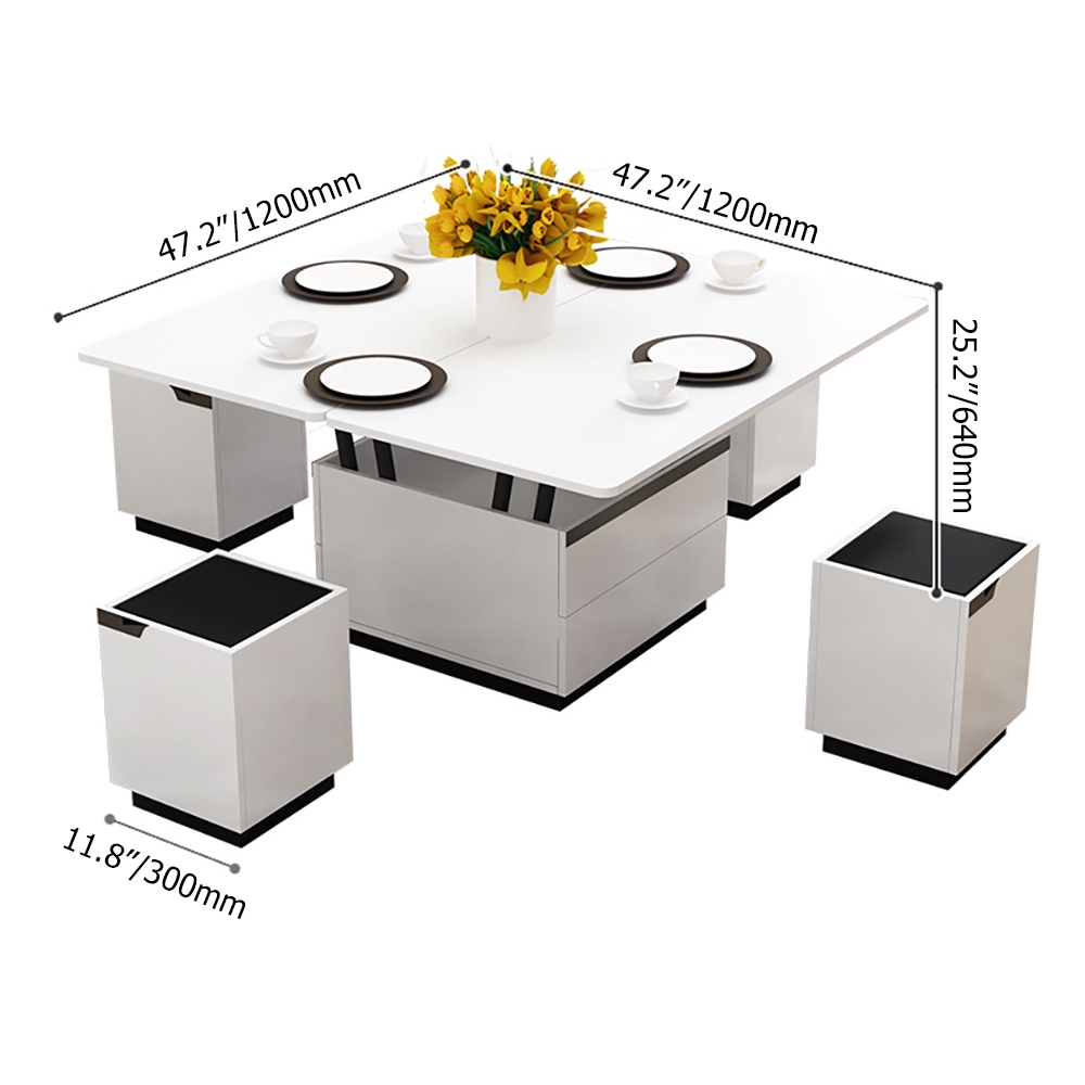 Modern White Lift Top Coffee Table with Drawers & Storage Multifunction Table