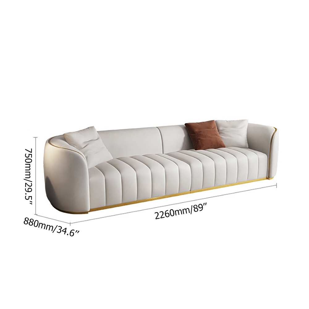 89" Modern Faux Leather Upholstered Sofa 3-Seater Sofa in Gold Legs Luxury Sofa
