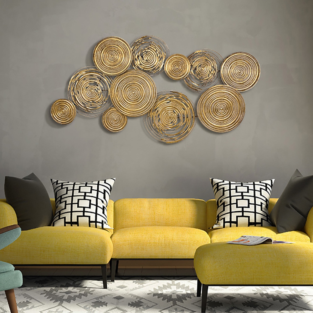 

48.6" x 24.8" Golden Multi-Circles Sofa Background Metal Wall Decor